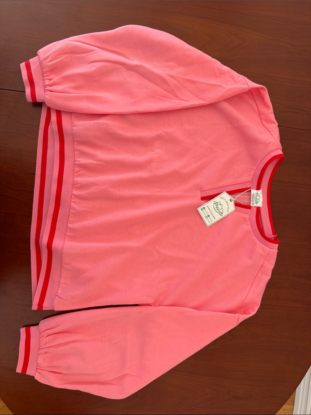 Very J Pink Track Sweatshirt with Red Trim and Stripe Detail (size Medium)